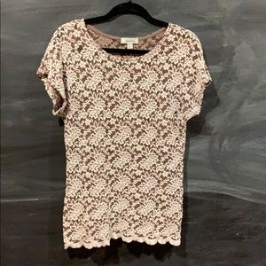 Dressbarn brown and white lace top